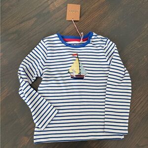 BABY BODEN NWT Striped Sailboat Long-Sleeve Top - Blue & White